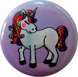 Einhorn Button Regenbogen lila Hintergrund